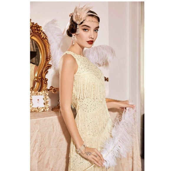 NWT Cream sequin beaded deco flapper dress - Picture 2 of 7